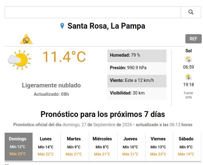 Alerta Amarilla por tormentas en Santa Rosa